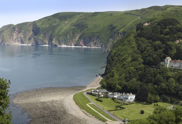 the rocky shore and headland at lynmouth North Devon