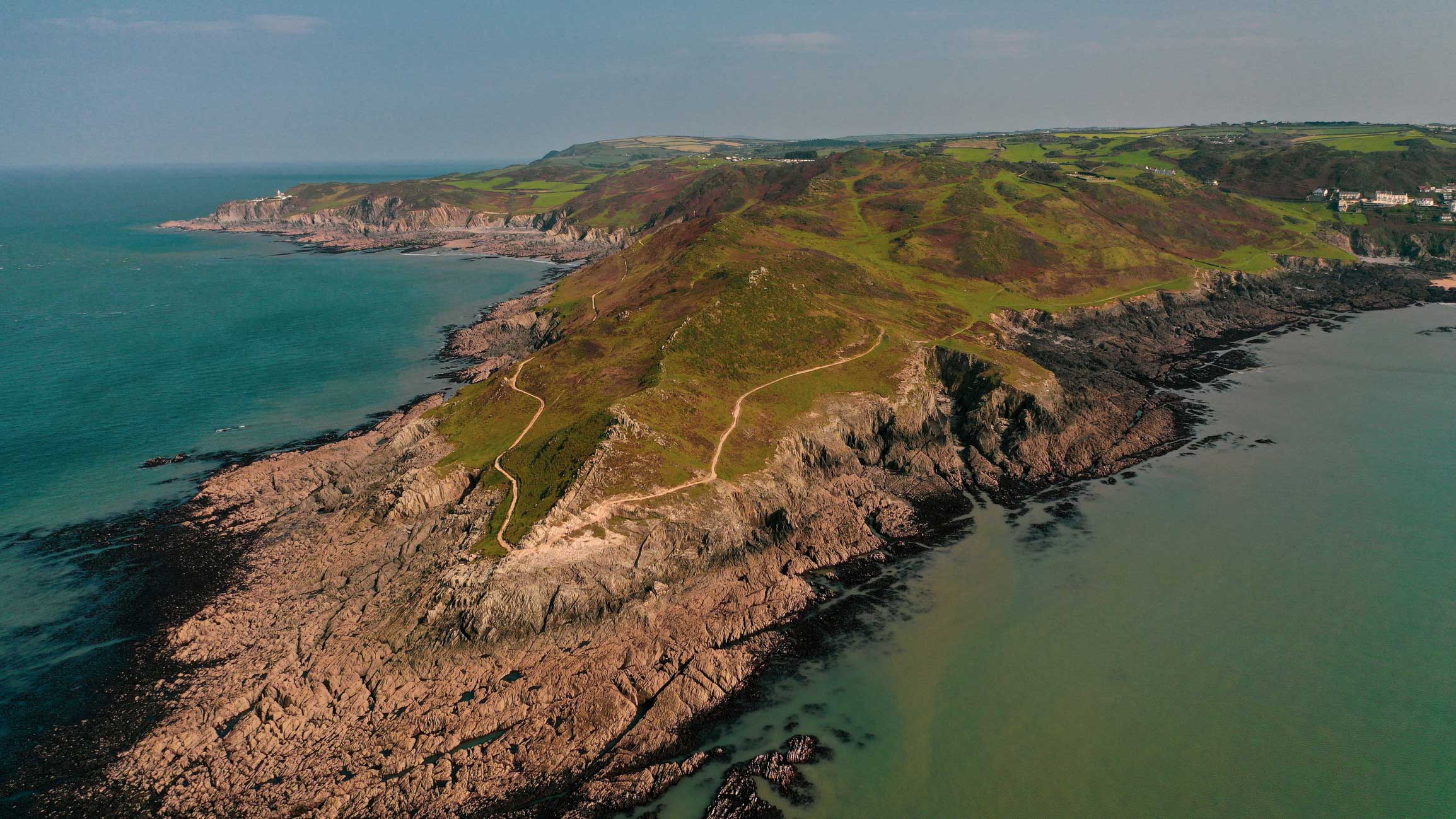 View of Morte Point, on the North Devon coast, with Bull Point Lighthouse in the background